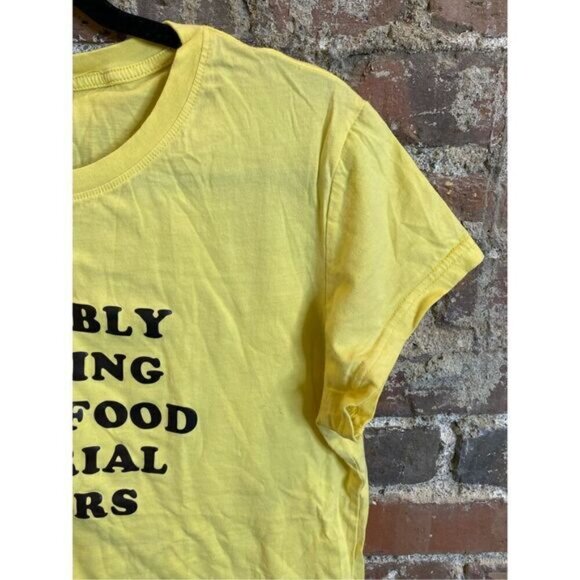 “Probably Thinking About Food Or Serial Killers” Silly Saying Yellow Tee - Picture 3 of 8